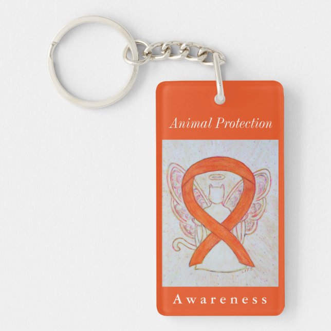 Animal Protection Awareness Ribbon Angel Keychain (Front)