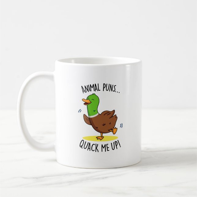 Animal Puns Quack Me Up Funny Duck Pun  Coffee Mug (Left)