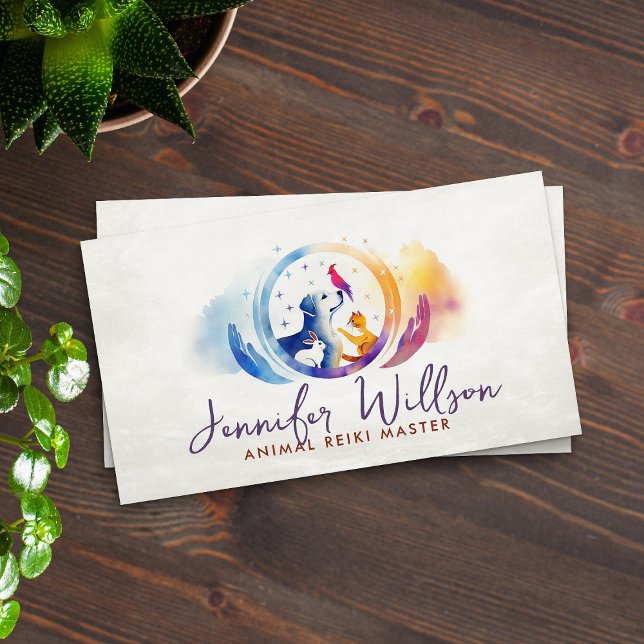 Animal Reiki Healing Watercolor Art Business Card (Creator Uploaded)