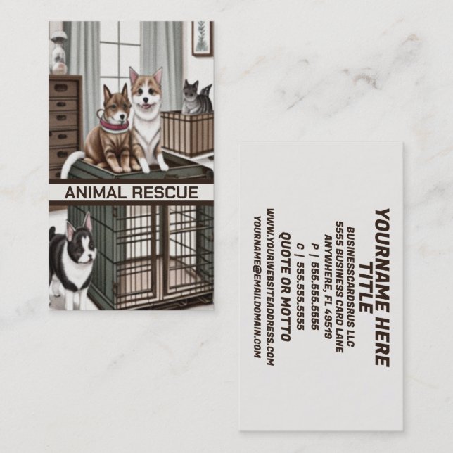 Animal Rescue Cat and Dog  Business Card (Front/Back)