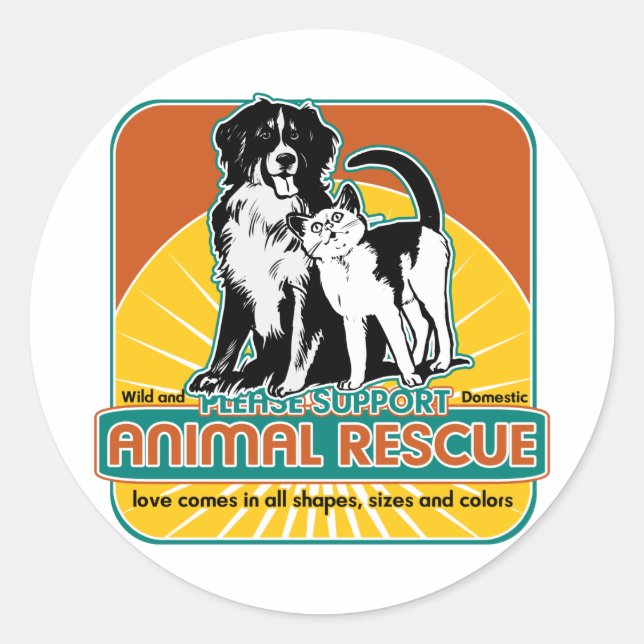 Animal Rescue Dog and Cat Classic Round Sticker (Front)