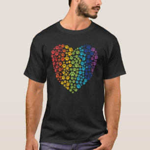 Animal Rescue Dog Cat Paw Heart Print Rainbow Dog T-Shirt