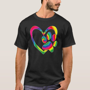 Animal Rescue Dog Cat Paw Heart Print Tie Dye Dog T-Shirt
