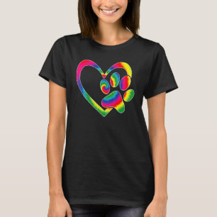 Animal Rescue Dog Cat Paw Heart Print Tie Dye Dog T-Shirt