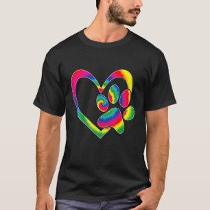 Animal Rescue Dog Cat Paw Heart Print Tie Dye Dog T-Shirt