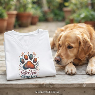 Animal Rescue Foster Love Change Lives Paw Print T-Shirt