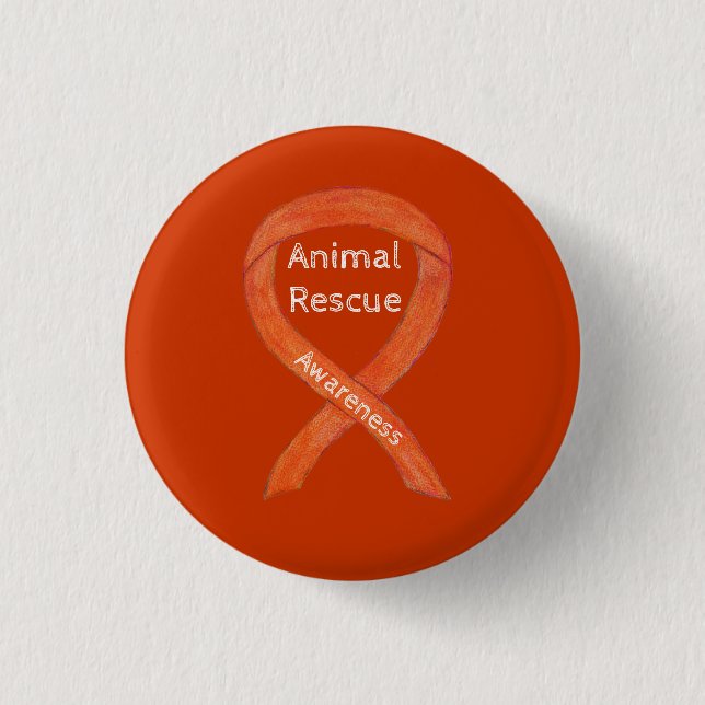 Animal Rescue Orange Awareness Ribbon Custom Pin (Front)
