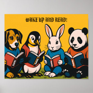 Animal Retro Reading Poster - Wake Up and Read!