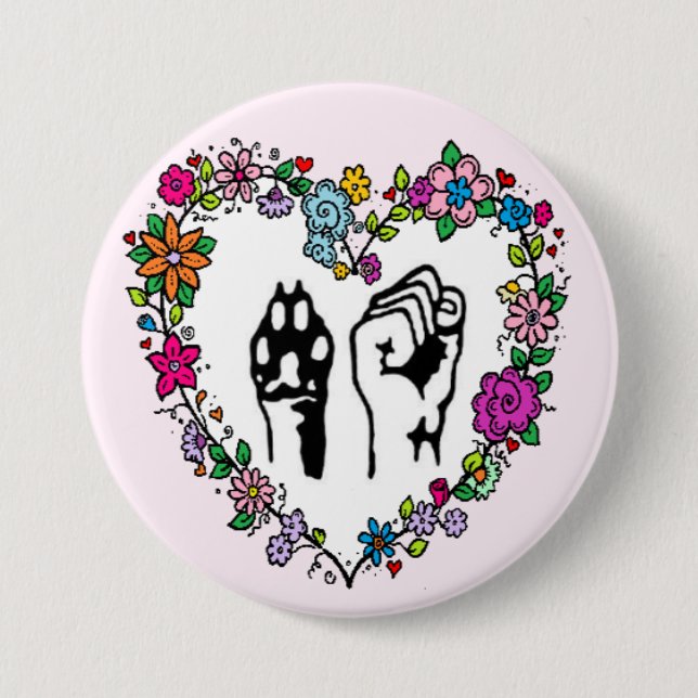 Animal rights button. 7.5 cm round badge (Front)