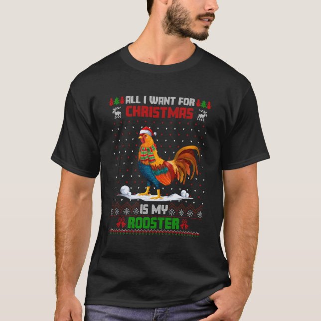 Animal Rooster Santa Ugly T-Shirt (Front)