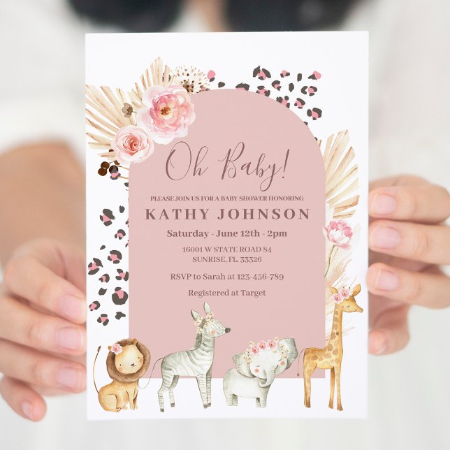 Animal Safari Boho Pampas Grass Arch Baby Shower Invitation (Creator Uploaded)
