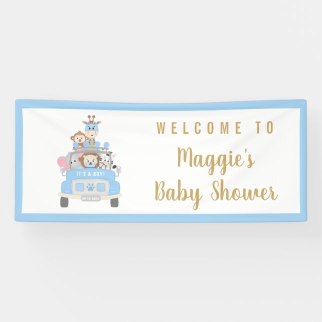Animal Safari Cute Baby Boy Shower Welcome Banner (Horizontal)