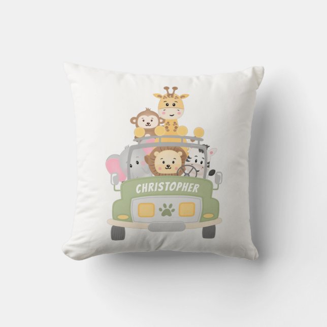 Animal Safari Personalised Kid's Cushion (Front)