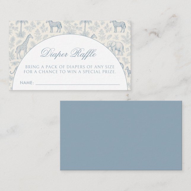 Animal Safari Toile De Jouy Blue Diaper Raffle Enclosure Card (Front/Back)