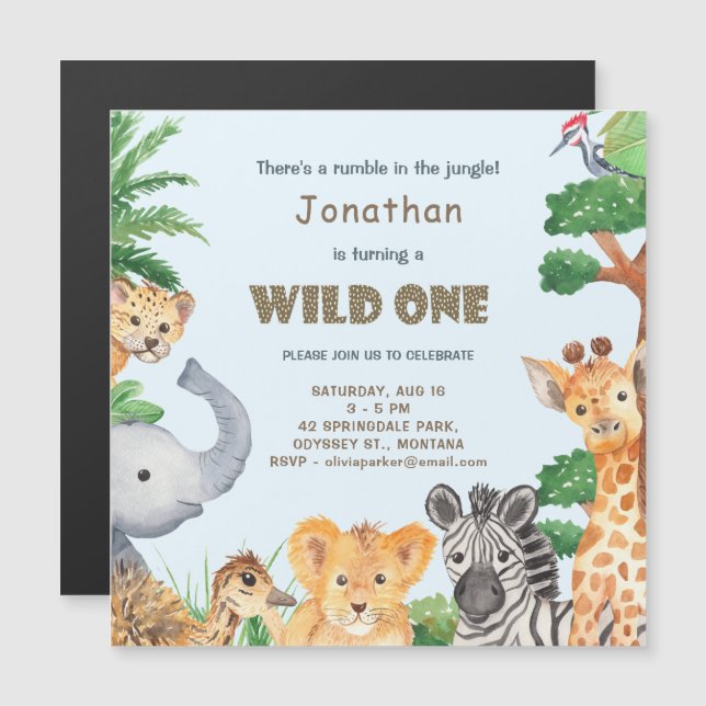 Animal Safari Wild One Camping Birthday Party Magnetic Invitation (Front/Back)