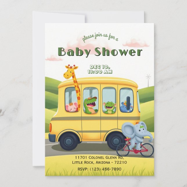 Animal School Bus Baby Shower Invitation (Front)
