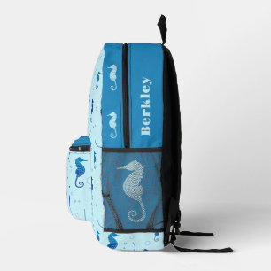 Animal Sea Life Blue Seahorse Name Printed Backpack
