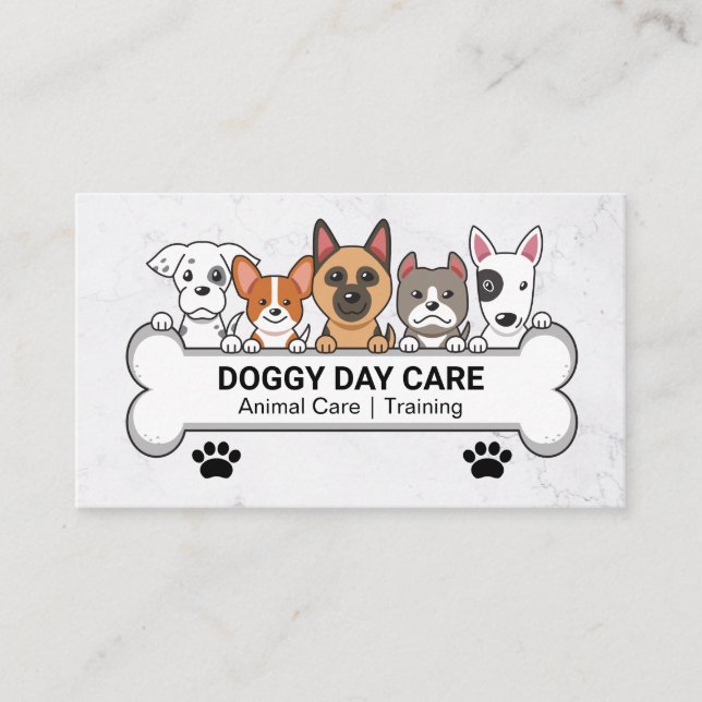 Animal Services | Group of Dogs | Doggie Bone Business Card (Front)