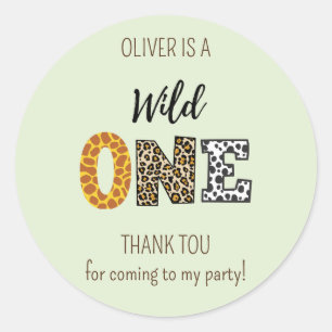 Animal Shape font Wild One Green  Classic Round Sticker