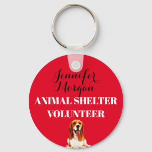 Animal Shelter Volunteer custom name red badge Key Ring
