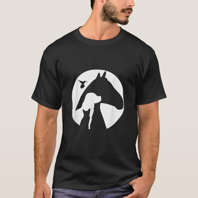 Animal Silhouette Cat Dog Horse Bird Hummingbird M T-Shirt (Front)