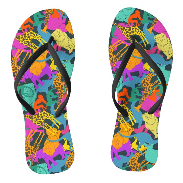 Animal Silhouettes Pattern Flip Flops (Footbed)
