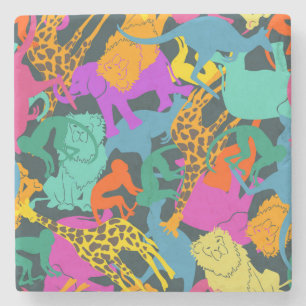 Animal Silhouettes Pattern Stone Coaster