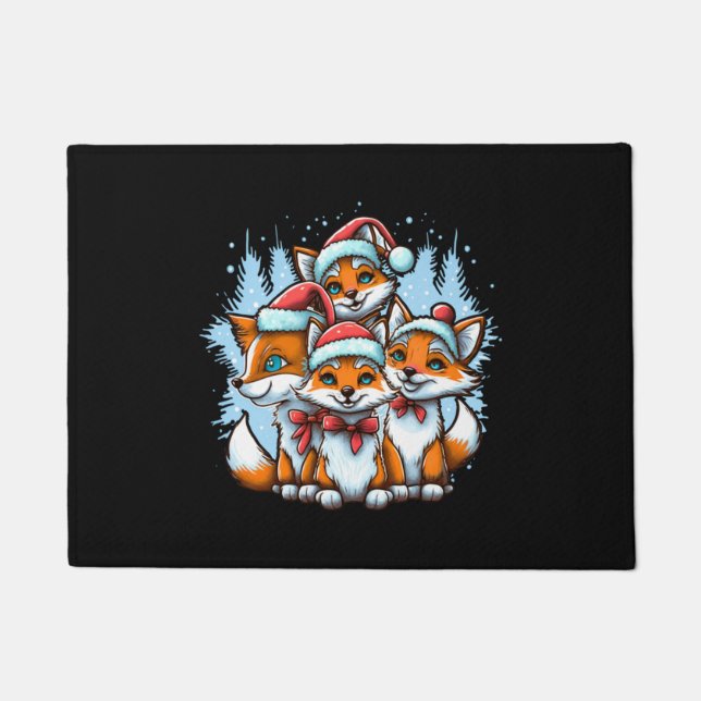 Animal Sitting in snow with Lights Christmas Santa Doormat (Front)