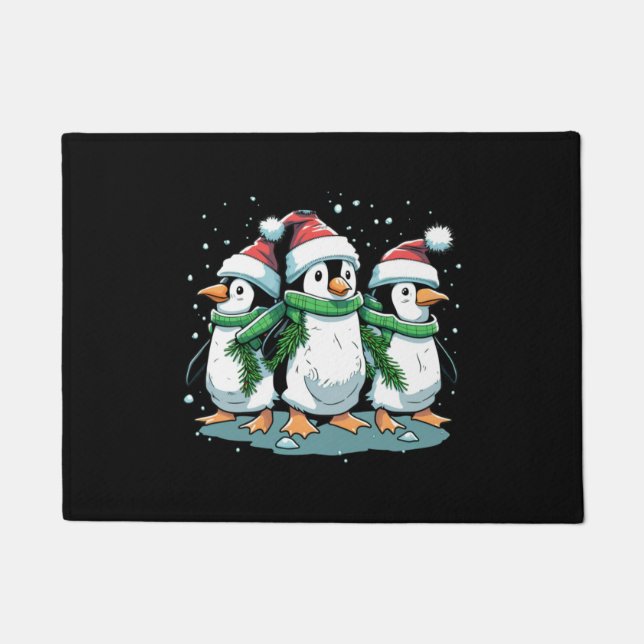 Animal Sitting in snow with Lights Christmas Santa Doormat (Front)