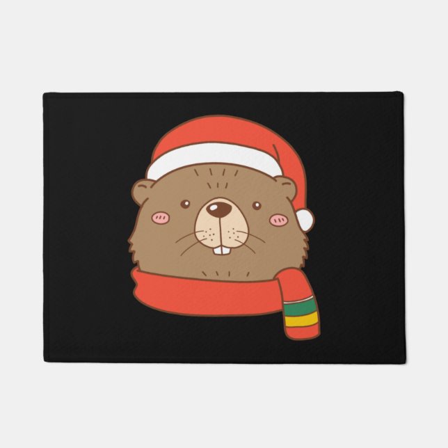 Animal Sitting in snow with Lights Christmas Santa Doormat (Front)