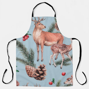 animal sketch pattern with deer pine cones and twi apron