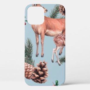 animal sketch pattern with deer pine cones and twi iPhone 12 case