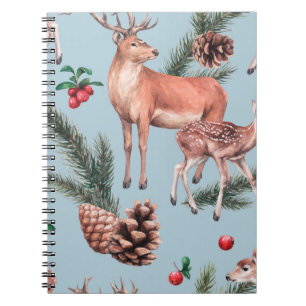animal sketch pattern with deer pine cones and twi notebook