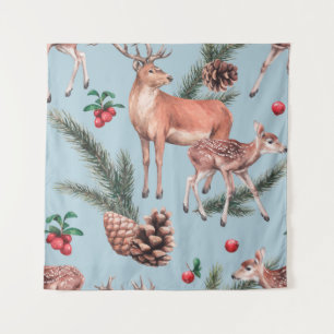 animal sketch pattern with deer pine cones and twi tapestry