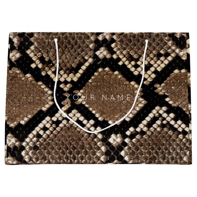 Animal Skin Brown Abstract Python Black White Large Gift Bag (Front)