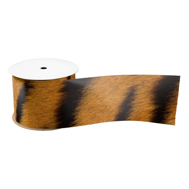 Animal Skin Brown Tiger Fur Minimal Satin Ribbon (Spool)