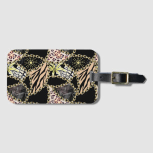 Animal skin, gold chains luggage tag