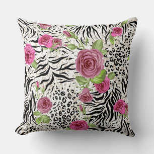 Animal Skin Print And Roses Cushion