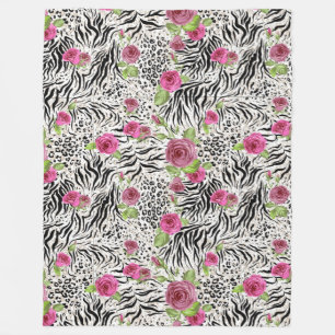 Animal Skin Print And Roses Fleece Blanket