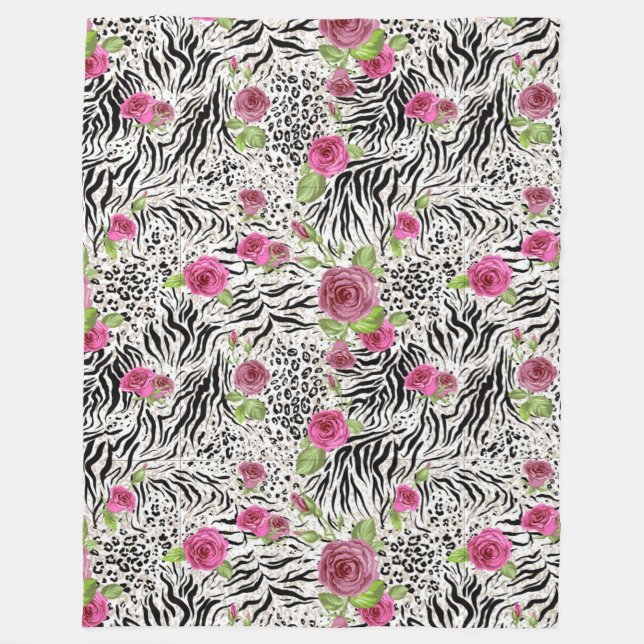 Animal Skin Print And Roses Fleece Blanket (Front)