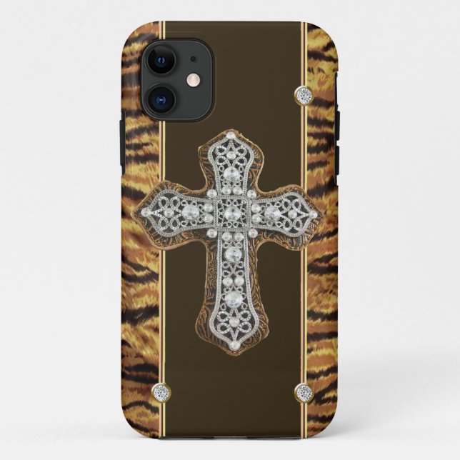 Animal Skin Rhinestones & a Cross IPHONE4 CASE (Back)