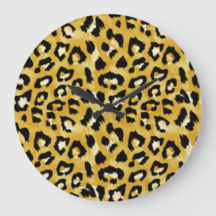 Animal Skin, Watercolor Leopard Seamless. Large Clock