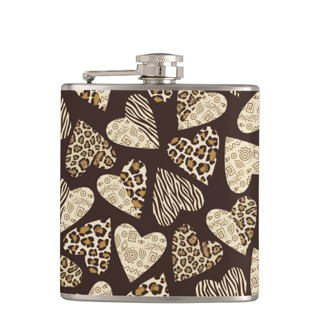 Animal skin with hearts hip flask (Front)
