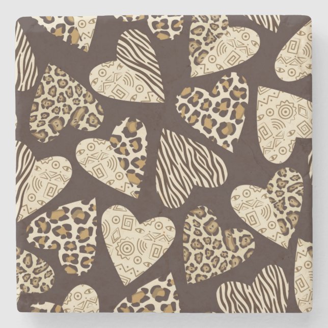 Animal skin with hearts stone coaster (Front)