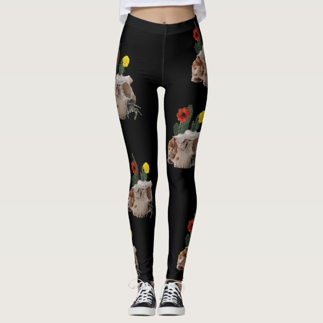 Animal Skull, Cactus, Flowers, and a Cute Spider Leggings (Front)