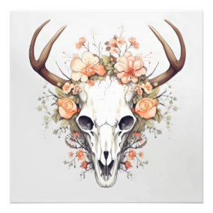 Animal Skull Delicate Flowers Photo Print
