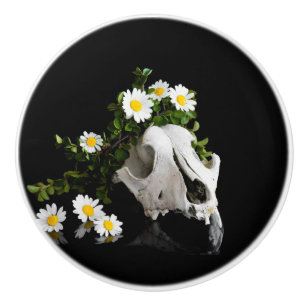 Animal skull with a wreath of wild flower ceramic knob