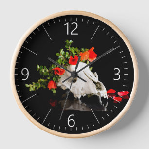 Animal skull with a wreath of wild flower clock