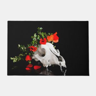 Animal skull with a wreath of wild flower doormat