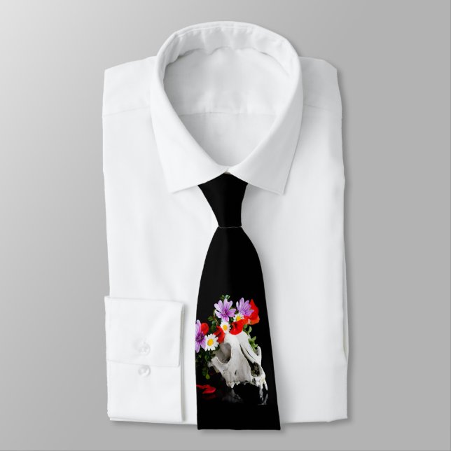 Animal skull with a wreath of wild flower tie (Tied)
